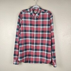 J Crew Shirt Mens Extra Large Slim Fit Oxford Red Plaid